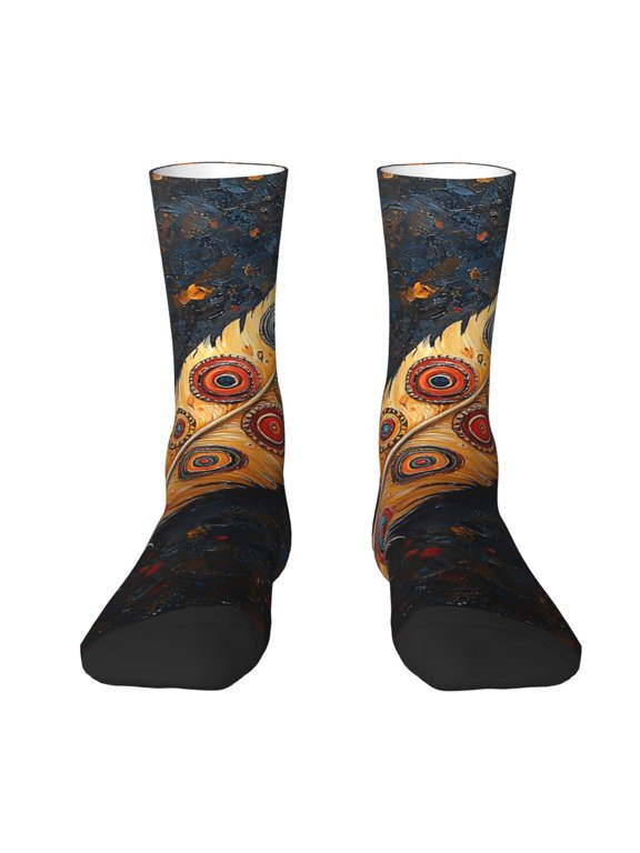 Novelty Funny Crew Socks Casual Crazy Socks for Men Women , Feather Tribal Ethnic