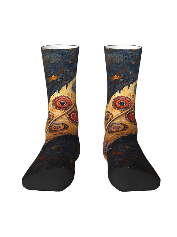 Novelty Funny Crew Socks Casual Crazy Socks for Men Women , Feather Tribal Ethnic