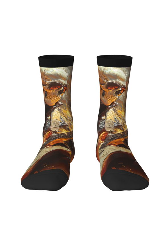 Novelty Funny Crew Socks Casual Crazy Socks for Men Women , Heavy Metal Rock Music Fire Skull Flame