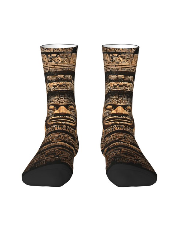 Novelty Funny Crew Socks Casual Crazy Socks for Men Women , Mayan Calendar Aztec Black