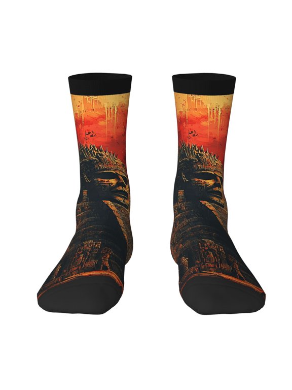 Novelty Funny Crew Socks Casual Crazy Socks for Men Women , Mayan Calendar Aztec Retro Art