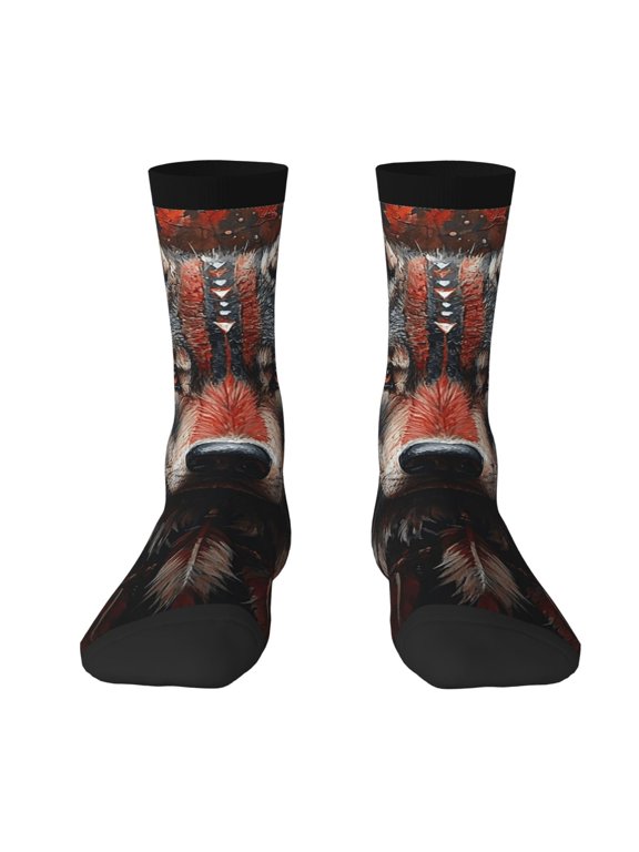 Novelty Funny Crew Socks Casual Crazy Socks for Men Women , Tribal Ethnic Wolf