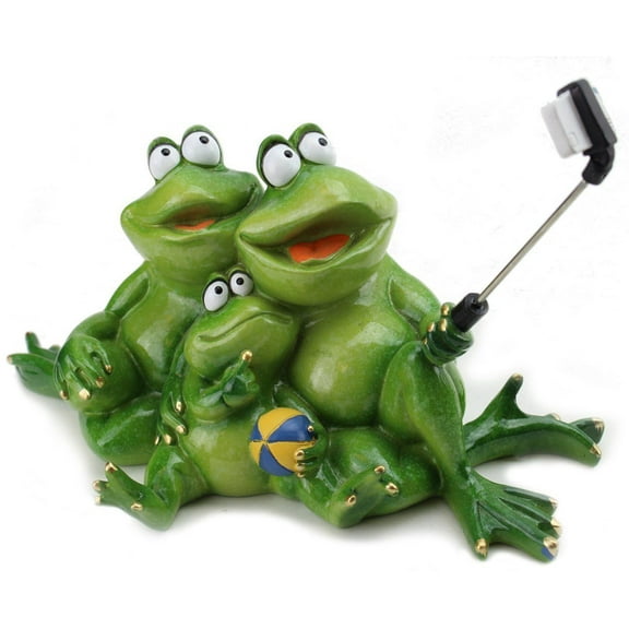 Novelty Funny Frog Family Figurines ~ Frog Family Taking Selfies Tabletop Statue
