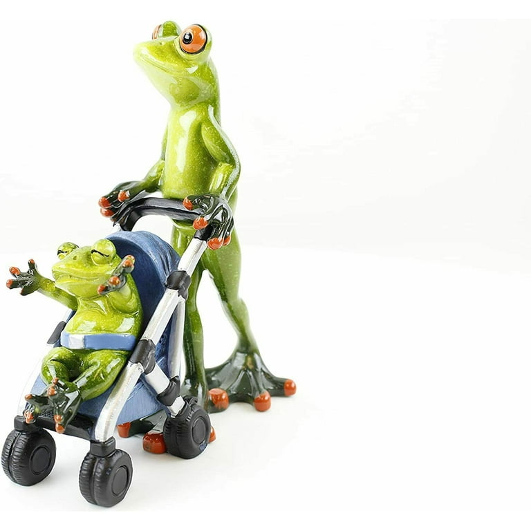 Novelty Funny Frogs Decor. Daddy w/ Baby /Stroller Tabletop Statue Shelf  Display G16664