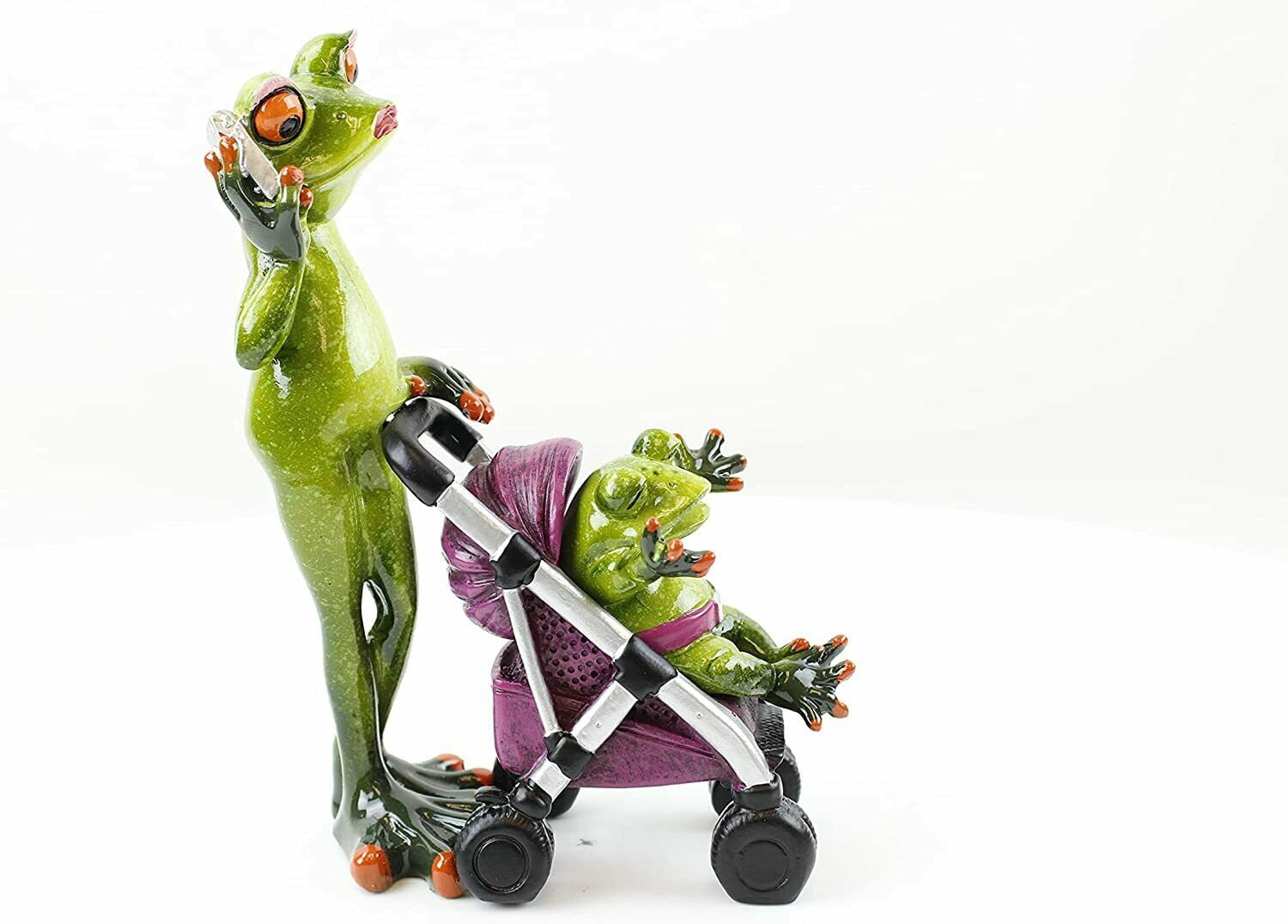 Green and Purple Resin Frog Family Tabletop Statue