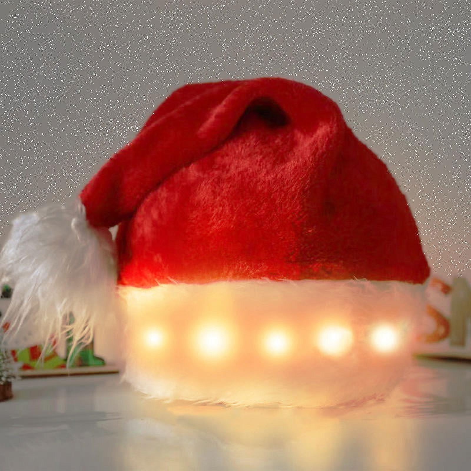 Novelty Funny LED Light Up Christmas Hat Plush Santa Hats with 12