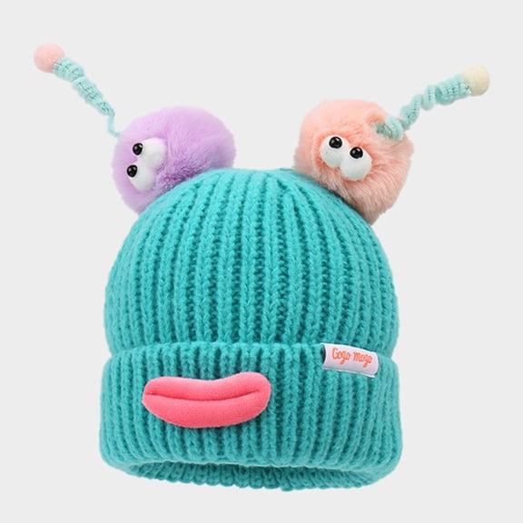 Novelty Funny Monster Beanie for Women Men Cute Alien Knit Cap Pom Antenna Eyes Sausage Lip Slouchy Winter Warm Skull Cap Party Accessories Gift