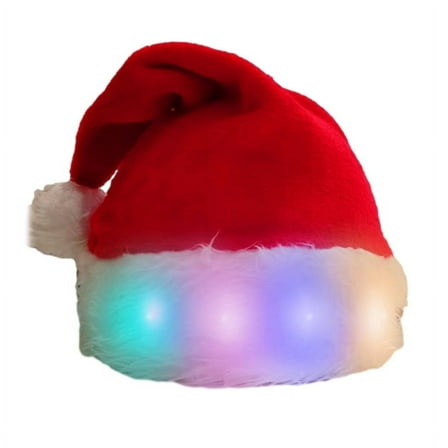 Novelty Funny Santa Hat with LED Lights Soft Plush Faux Furs Christmas Hat for Adults and Kids Party Props