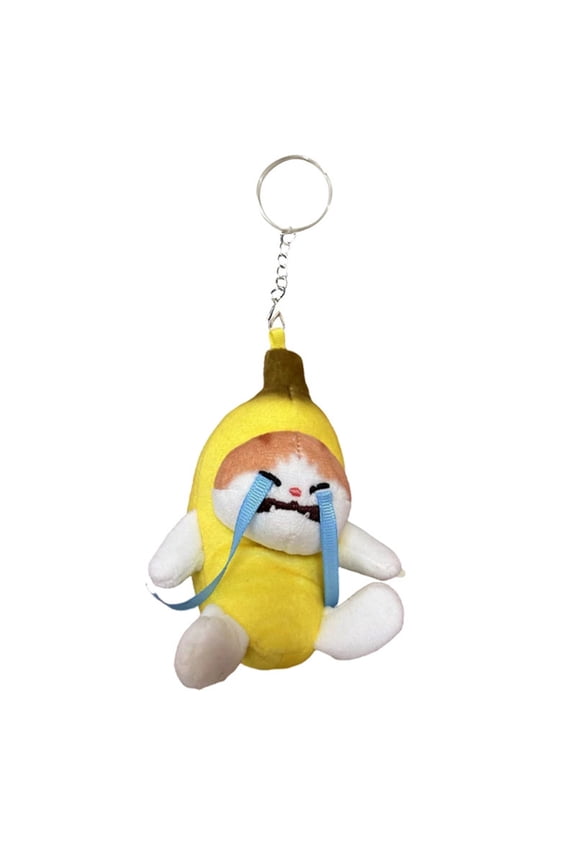 Novelty Funny Toy Pendant Crying Banana Cat Doll with Sound Cute Banana Cat Keychain Charm and Meow Effect Quirky Charms for Bags and Keys,3.93 in,Yellow