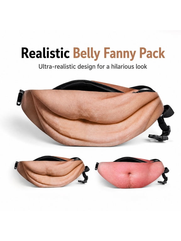 Novelty Gag Fake Belly Waist Fanny Pack, Humorous Realistic BellyShaped Crossbody Bag, Adjustable Belt Zipper Storage Pouch for Themed Events and Gift Giving