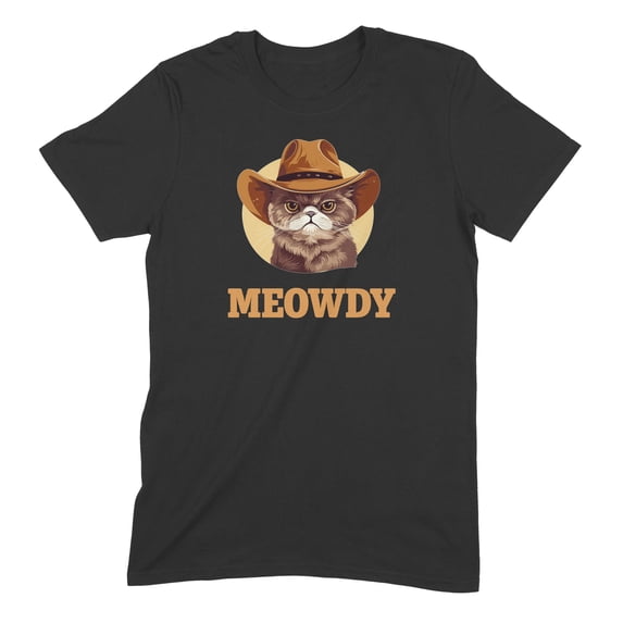 Novelty Genius "Meowdy" Funny Cat Shirt, Midweight Ringspun Cotton T-Shirt, Mens/Womens Fits
