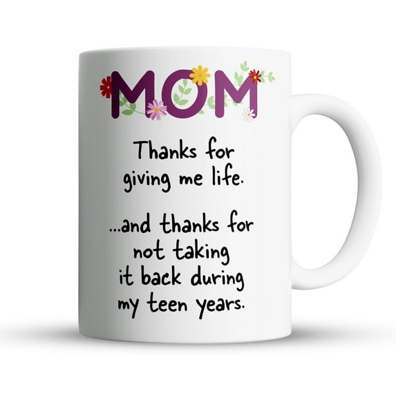 Novelty Genius “Mom, Thanks” Large Ceramic 15oz Hot Tea Coffee Mug, Dishwasher Safe Funny Gift