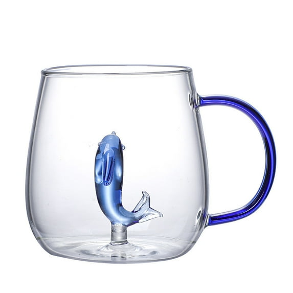 Novelty Glass Mug with Handle Cartoon 3D Animal Cup Coffee Milk Tea Breakfast Cute Cups Nice Gifts (Dolphin,400ml)