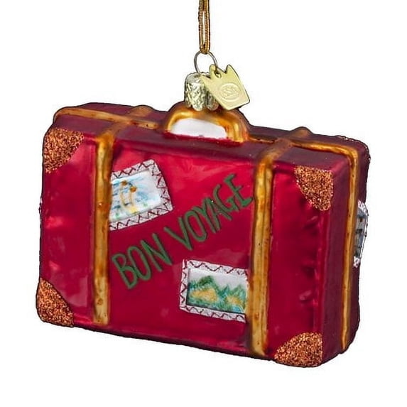 Novelty Glass Traveler's Suitcase \"Bon Voyage\" Christmas Ornaments