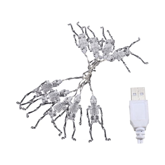 Novelty Gothic Skeleton String Lights 10 LED USB Powered Outdoor Illumination For Yard Balcony 6.6ft