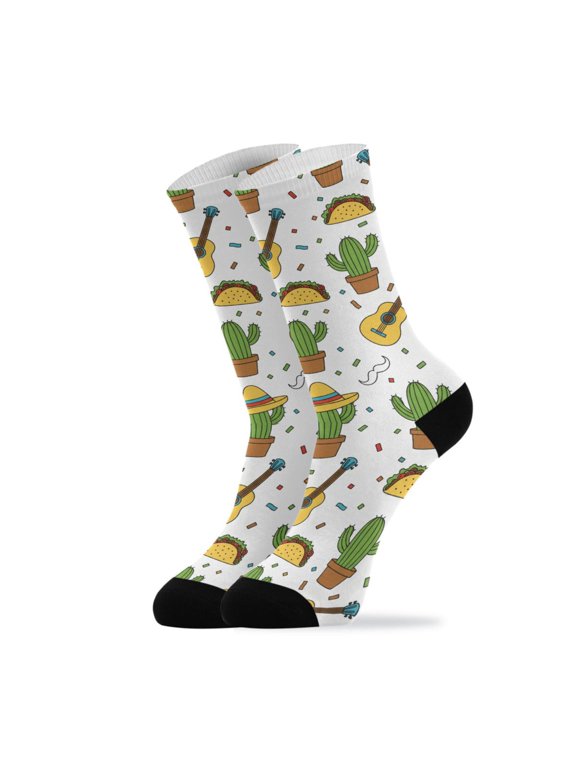 Novelty Guitar Cactus Taco Crew Socks for Women Men Soft Stretchy Breathable Unisex Casual Socks One Size Funny Crazy Gift Socks