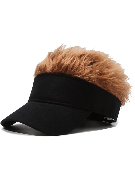 Novelty Hair Visor Sun Cap Wig Peaked Baseball Hat with Spiked Hairs