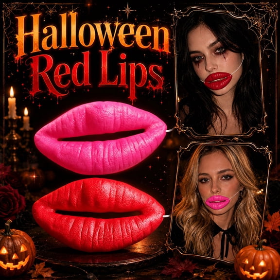 Novelty Halloween Dress Up Accessory, Funny Halloween Decor, Mask, Mask, 4X2 Inch 1Pc Comical Oversized Bright Red Sausage Lips Prop, No Odor Flexible Mouth Piece with Adjustable