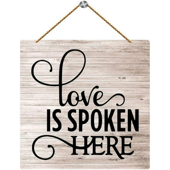 Novelty Hanging Door Sign Love Is Spoken Here Sign Wood Decor Motivational Rustic Wooden Signs Inspirational Decorations Sayings Wall Plaque 5x10 Inch