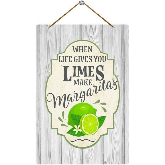 Novelty Hanging Wood Sign When Life Gives You Limes Make Margaritas Wall Decor For Living Room Bedroom, Rustic Wooden Farmhouse Wall Art Decor 8x12 Inch