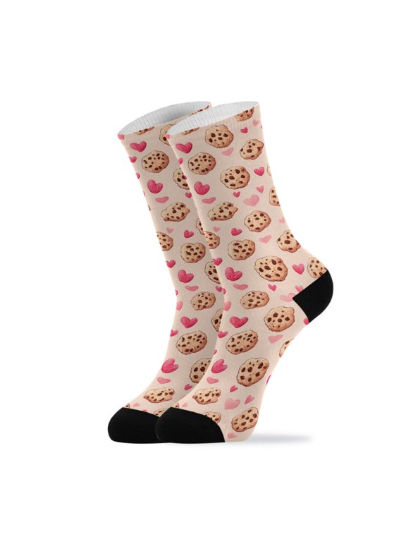 Novelty Heart-shaped Cookies Crew Socks for Women Men Soft Stretchy Breathable Unisex Casual Socks One Size Funny Crazy Gift Socks