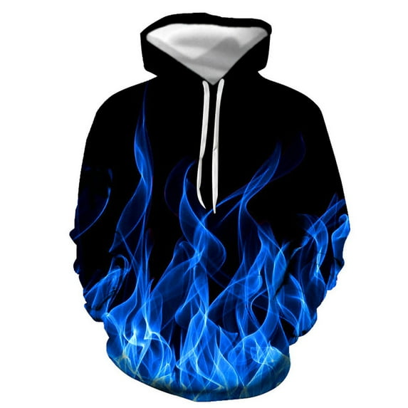 Novelty Hoodies for Men 3D Colorful Flame Printed Hooded Sweatshirts Oversized Long Sleeve Hoodie Pullover Drawstring Tops with Pockets