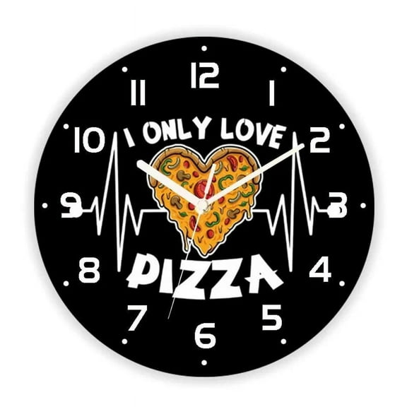 Novelty I Love Pizza Heart Heartbeat Kitchen Wall Clock for Pizza Lover Fast Food Restaurant Diner Pizza Wall Watch Home Decor(10 Inch)