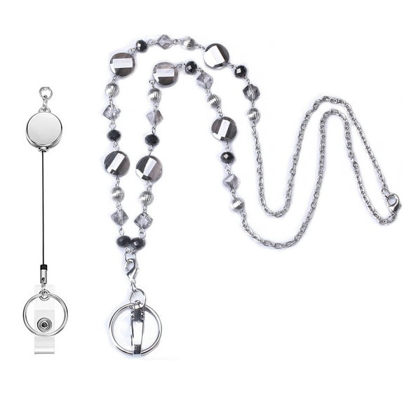 Novelty ID Badge Holder Necklace Leaves Retractable Badge Reel Lanyard with ID Card Holder Fashion Beaded Chain Gifts