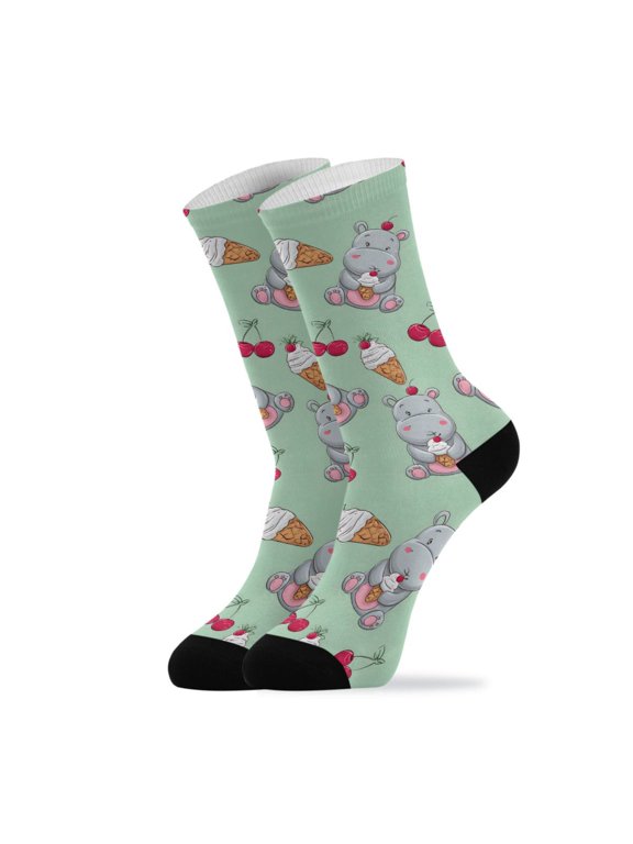 Novelty Ice Cream Cherry Crew Socks for Women Men Soft Stretchy Breathable Unisex Casual Socks One Size Funny Crazy Gift Socks