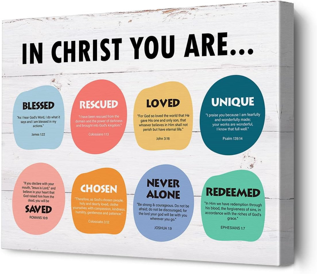 Novelty Inspirational Bible Verse Identity in Christ Framed Canvas Wall Art, in Christ You are Blessed Print Paintings Poster Christian Wall Decor for Home Classroom Gift 5x10 Inch
