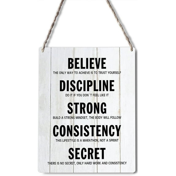 Novelty Inspirational Quote Signs Wall Decor Believe Discipline Strong Wood Plaque Print Wooden Hanging Sign Decoration for Home Gym Door Accessories Poster Gifts Office 5x10 Inch