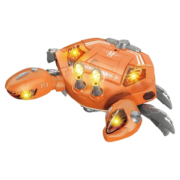 Novelty Interactive Musical Crab Toy for Kids Crawling Obstacle Avoidance Toy with Lights and Sound,3.94×7.4 in,Orange