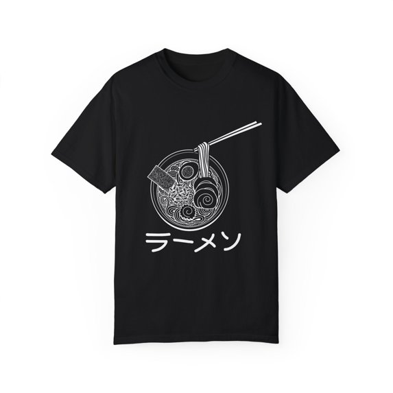 Novelty Japan Udon Noodle Hot Broth Foods Nigiri Enthusiast Hilarious Chinese Style Delicacies Spicy Soups Unisex Garment-Dyed T-shirt