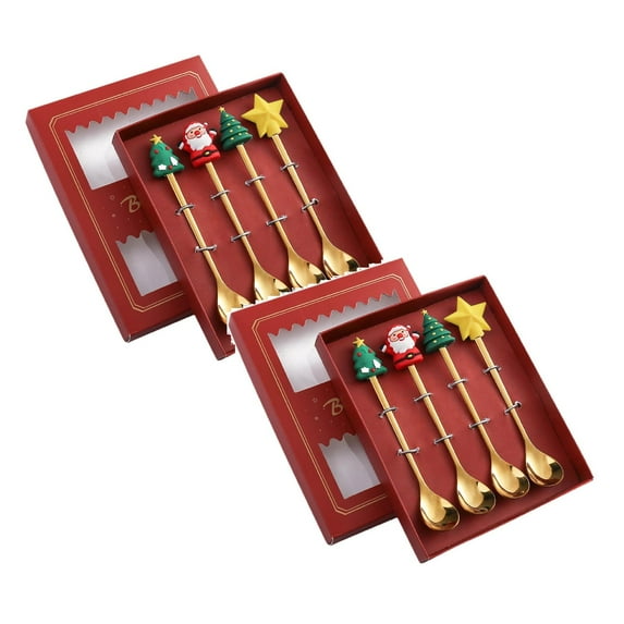 Novelty Kitchen Gadgets Christmas Tableware Set Stainless Steel Spoon Gift Set Dessert Spoon Fork Coffee Spoon Christmas Pendant Spoon Tableware Set Gift