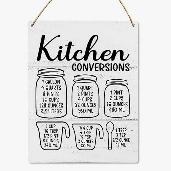 Novelty Kitchen Signs Wall Decor - Kitchen Conversion Chart Wood Hanging - Farmhouse Kitchen Baking Room Wooden Slogan Hanging Sign 8x12 Inch