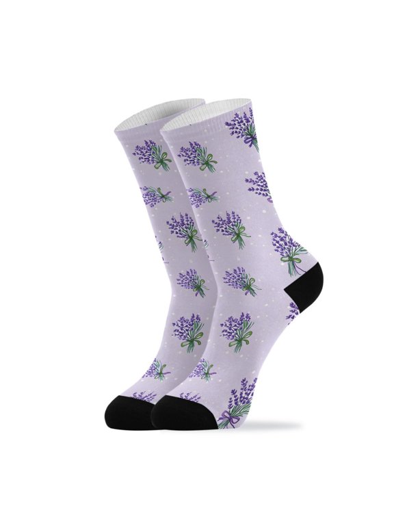 Novelty Lavender Purple Background Crew Socks for Women Men Soft Stretchy Breathable Unisex Casual Socks One Size Funny Crazy Gift Socks