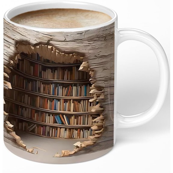 Novelty Library Bookshelf Coffee Mug - 11oz Bookish Ceramic Gift for Readers - Birthday Christmas Presents