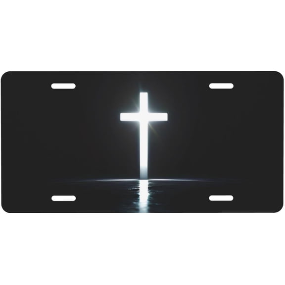 Novelty License Plate, Glowing Christian Cross Style Front Car Plate, Aluminum, 12 x 6 Inch, Waterproof