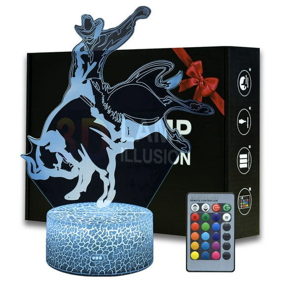 Novelty Lighting 3D Illusion LED Lamp Bull Riders Model Night Lights For Kids Bedroom Decoration Creative Gift Lamps