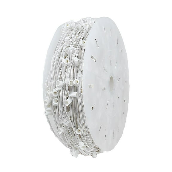 Novelty Lights 1,000 Foot C9 Christmas Stringer Bulk Reel, White Wire, 12" Spacing, Intermediate Base (C9/E17), SPT-2 10 Amp Wire