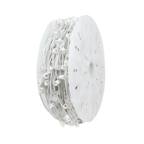 Novelty Lights 1,000 Foot C9 Christmas Stringer Bulk Reel, White Wire, 30" Spacing, Intermediate Base (C9/E17), SPT-1 8 AMP Wire