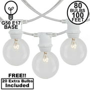 Novelty Lights Clear Incandescent Globe Outdoor String Lights with 80 Bulbs G50 Vintage Bulbs White Wire 100 Feet