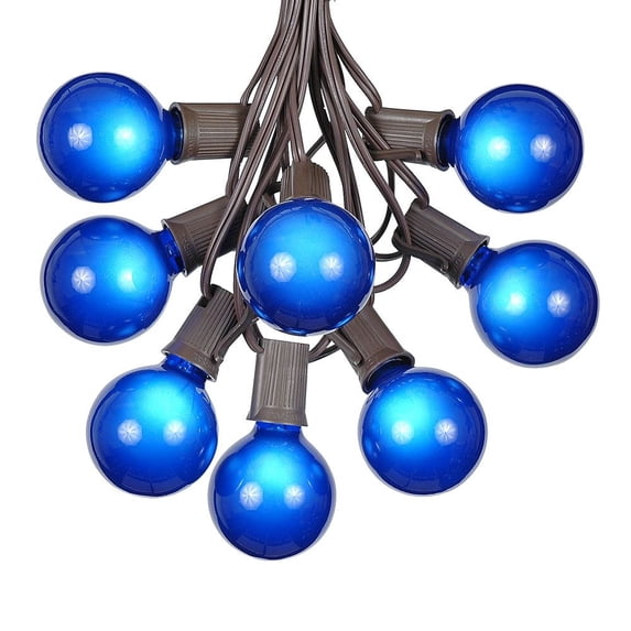 Novelty Lights 100 Feet Blue G50 Globe Outdoor Patio String Lights, Brown Wire