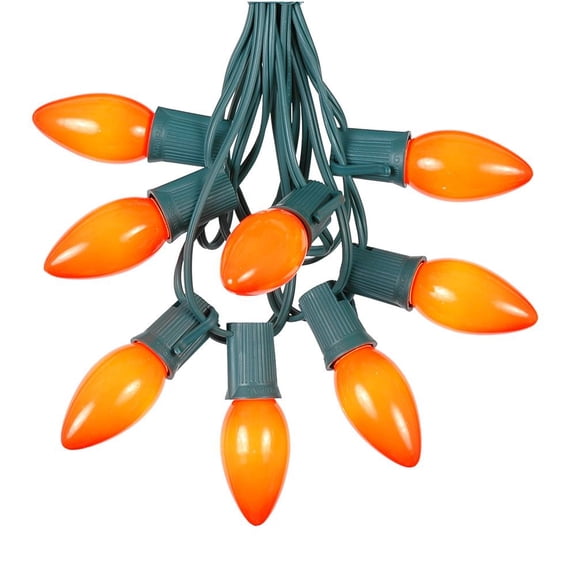 Novelty Lights 100 Feet C9 Amber/Orange Christmas String Light Set, Ceramic Vintage Holiday Hanging Light Set, Green Wire