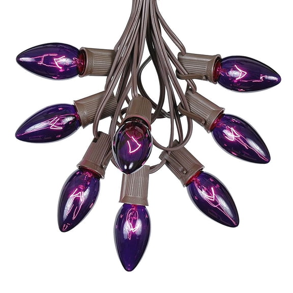 Novelty Lights 100 Feet C9 Purple Christmas String Light Set, Vintage Holiday Hanging Light Set, Brown Wire