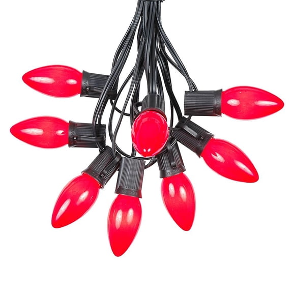 Novelty Lights 100 Feet C9 Red Christmas String Light Set, Ceramic Vintage Holiday Hanging Light Set, Black Wire