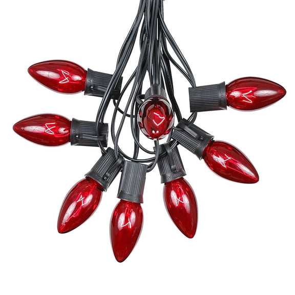 Novelty Lights 100 Feet C9 Red Christmas String Light Set, Vintage Holiday Hanging Light Set, Black Wire