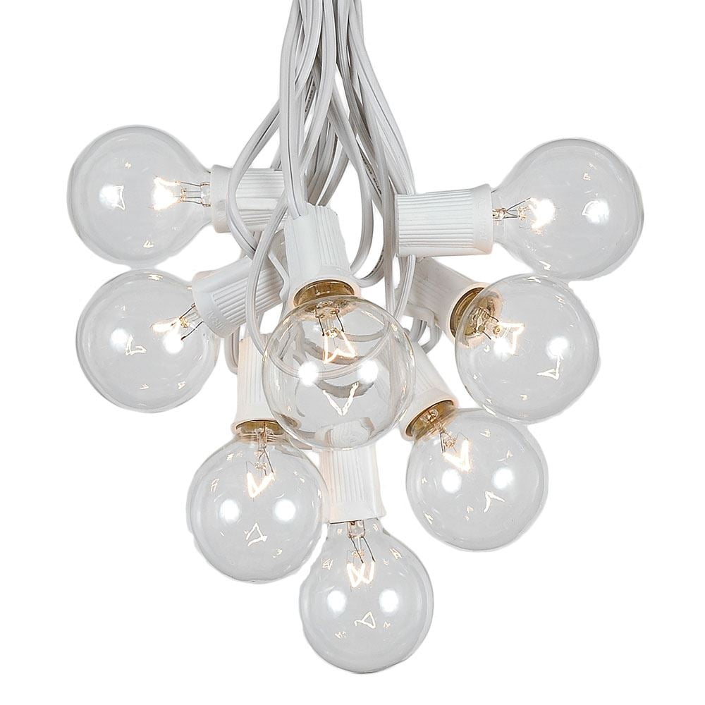Clear Globe Incandescent Outdoor String Lights with White Wire, 100 Feet
