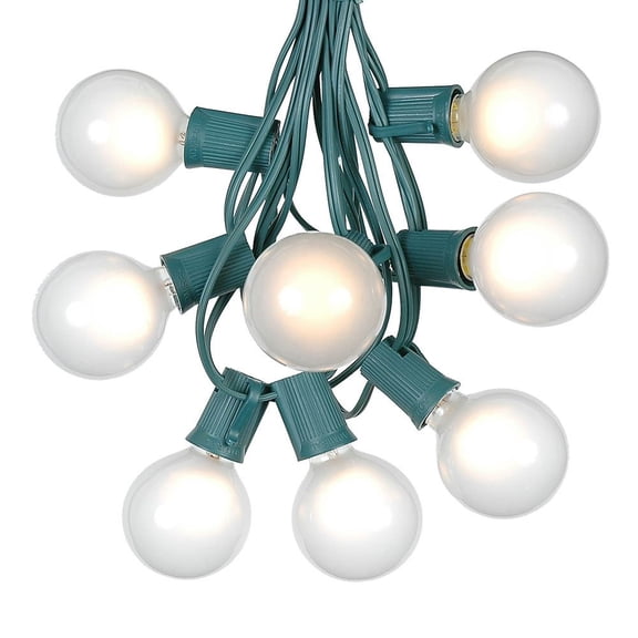 Novelty Lights 100 Feet Frosted White G50 Globe Outdoor Patio String Lights, Green Wire