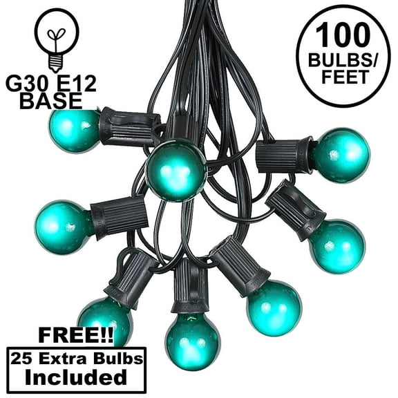 Novelty Lights 100 Feet Green G30 Globe Outdoor Patio String Lights, Black Wire